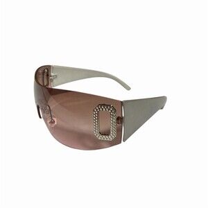 Y2K Rimless Shield Sunglasses Brown Gradient Lens Silver Wide Arms